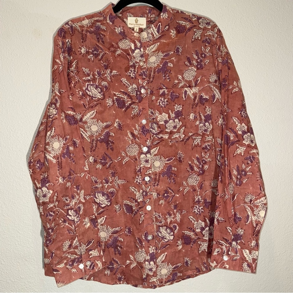 Perry Walker Collective Floral Cotton Blouse 2 Medium India long sleeves